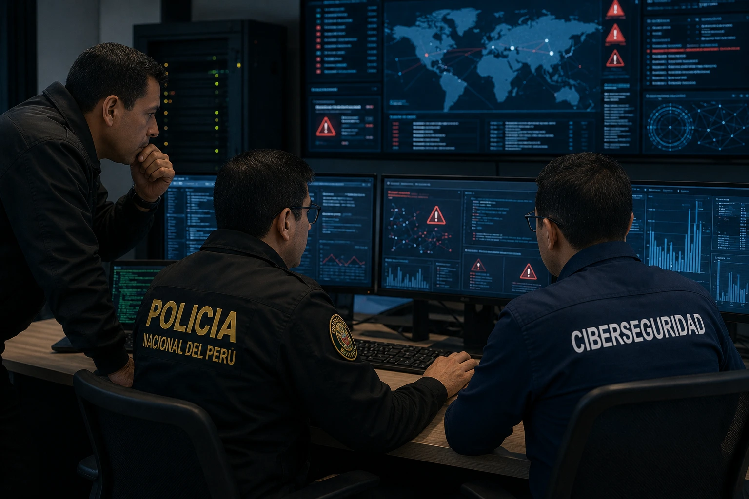 Especialistas analizando un presunto incidente de ciberseguridad relacionado con datos sensibles de una institución pública.